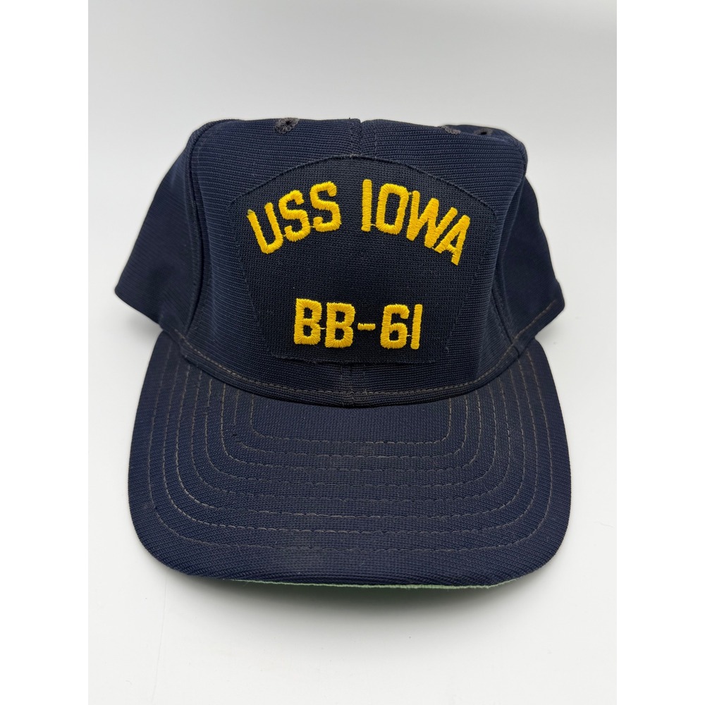 Vintage New Era USS Iowa BB-61 Snapback Hat Navy Blue Made in USA Pro Model Cap